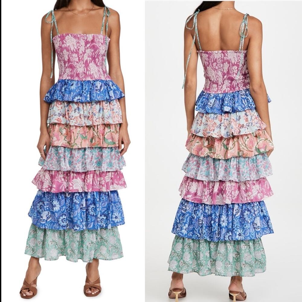 Alix of Bohemia sweet Jane dress smocked ruffle tie strap dress maxi XS